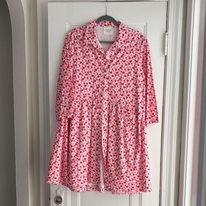 Tuckernuck Hyacinth House Floral Shirt Dress Pink Red Cotton Collared
